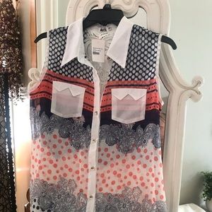 Sheer sleeveless multi coloured pattern by mod fit